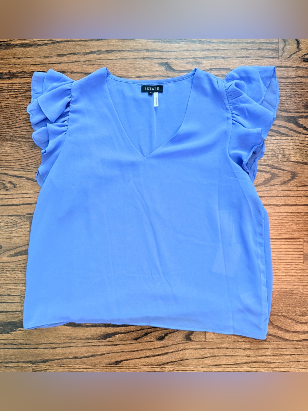 1. State (Nordstrom) Periwinkle V-Neck Flutter Sleeve Blouse - size large - Picture 2 of 5